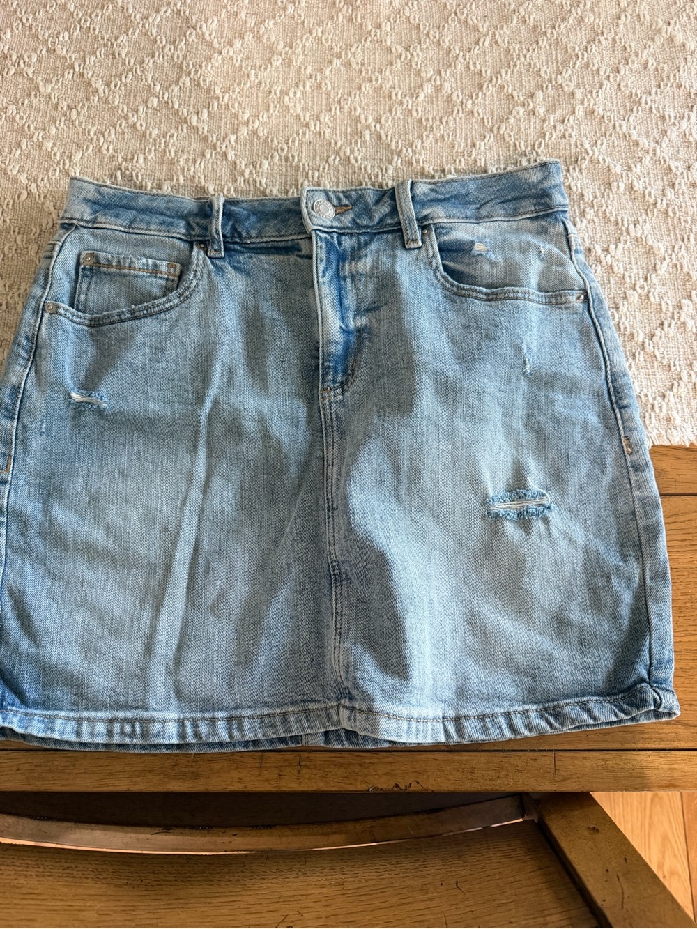 Garage Light Blue Denim Mini Skirt - Casual Distressed